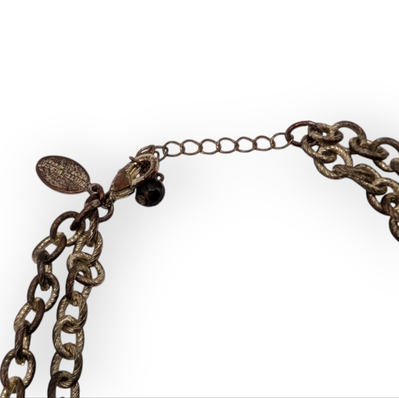 White House Black Market Gold Black Teal Statement Necklace - Picture 4 of 12